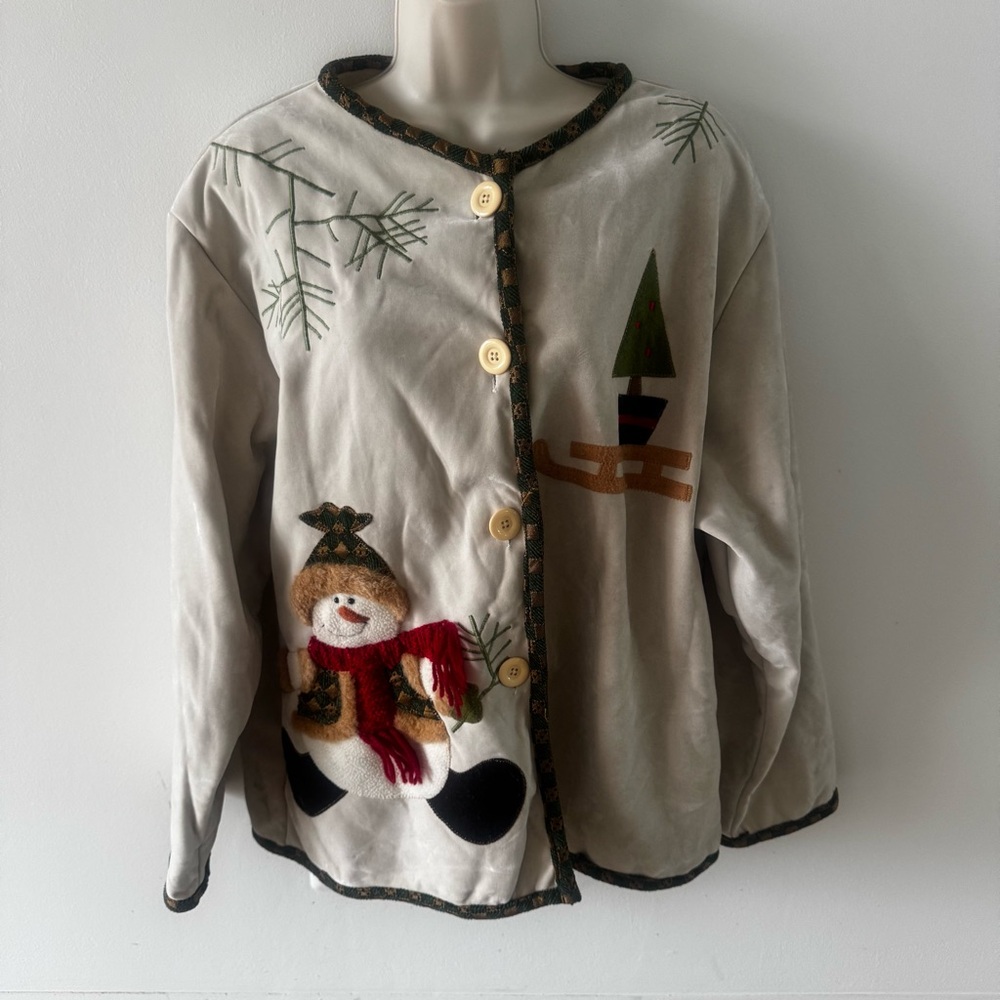 Vintage Christmas snowman jacket cardigan holiday one size fits most (C1)